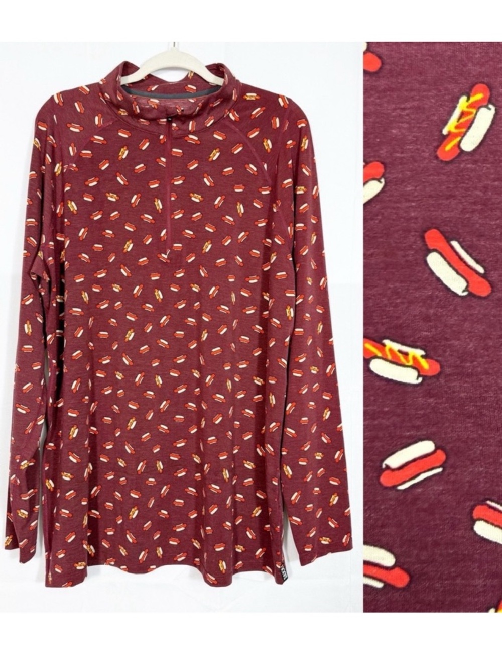 SAXX Men’s Viewfinder Long Sleeve 1/2 Half Zip Base Layer Hot Dog Print